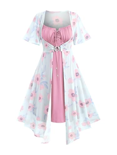 Image of ROSE GAL Rosegal Plus Size Women Sundress Set Flutter Sleeves Floral Dress and Lace-up Cami Dress
