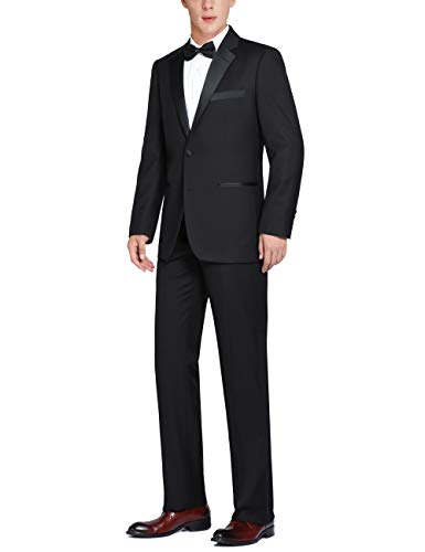 CHAMA Mens 2 Piece Tuxedo Suit Classic & Slim Fit Single Breasted Two Button Satin Notched Lapel Tuxedo Suit Formal Dress Suit Wedding Suit for Men (Charcoal Black, 44 Regular /38 Waist)