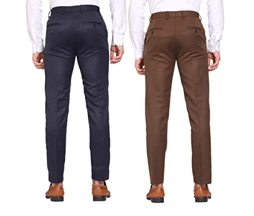 Image of MALENO Men Formal Trouser Regular Fit Solid | Soft and Breathable Pant Combo (Pack of 2)