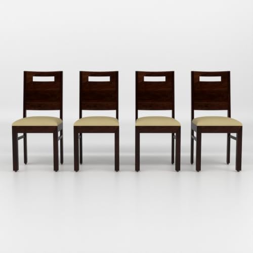 Image of Solid Sheesham Wood Dining Chair Set of 4 | Premium Wooden Dining Chairs with Cushioned Seat | Modern Horizontal Slatted Backrest | Heavy Duty Dining Table Chairs
