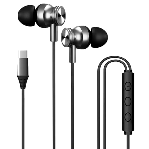 Image of Kratos Tune V4 C Type Earphones Wired, 13mm Bass Drivers Earphone, Inline Control Type c Headphones with Mic, Sweat Resistant, Comfort Fit Type c Earphone with Volume Control,Metallic c pin Earphones
