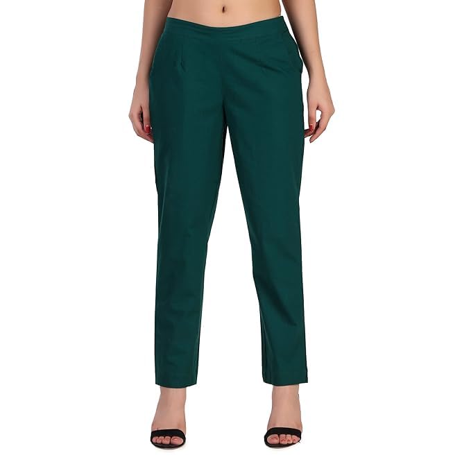 Image of Aarav Fabric Women's 100% Cotton Casual Pant | Ankle Length Regular fit Cotton Trouser | Straight Fit Formal Pants for Kurti, Office, Casual and Daily Outdoor Lifestyle