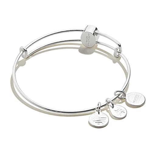 Alex and Ani Path of Symbols Expandable Bangle for Women, Pave Cross Charm Bead, Shiny Silver Finish, 2 to 3.5 in2