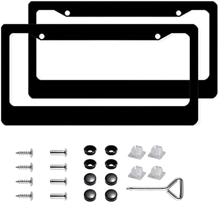 2Pcs Black Matte Aluminum Car License Plate Frames,Fits All Standard 6x12 Inches US License Plates Sun Protection, Corrosion Resistance, no Rust Porta Placas para Auto(Includ Screws)