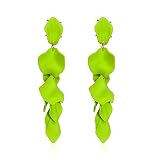 Just Follow Long Acrylic Rose Petal Earrings Dangle Exaggerated Flower Drop Statement Floral Tassel Earring for Women (Neon Green)
