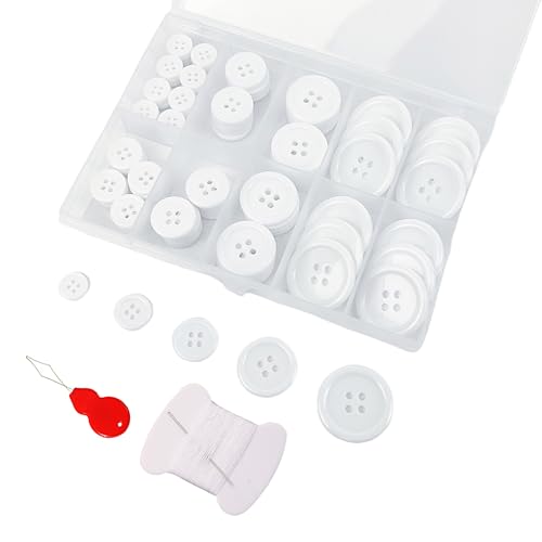 Wennuo 100Pcs White Sewing Buttons 4-Hole Craft Buttons 5 Sizes with Compartment Storage Box Suitable for Sewing Suit Coat Shirt ButtonsDIY Decoration