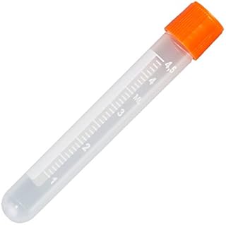 Globe Scientific 6058 Polypropylene Graduated Sample Tube with White Writing Area, 5mL Capacity, External Threads, Round Bottom (Bag of 1000)