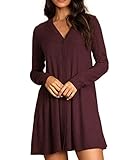 R.Vivimos Sweater Dress for Women Long Sleeve V Neck Casual Button-Down Fall Winter Basic Knit Mini Dress (Medium,Burgundy)