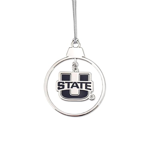 Fan Frenzy Gifts Utah State Aggies Oval 2 Piece Silver Colored Ornament