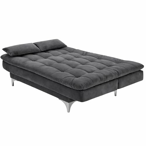 Image of FURNY Eagel 3 Seater Fabric Sofa Cum Bed with 2 Cushions (Dark Grey) Premium Velvet Fabric | Durable with Comfort | Perfect for Living Room, Bedrooms, Offices
