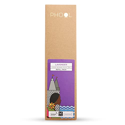 Image of Phool Luxury Incense Lavender Refill Pack - 80 Organic Charcoal & Sulphur-Free Agarbatti (200g), Relaxation & Sleep Aroma, Aromatherapy
