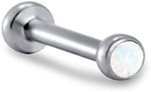 316L Stainless Steel Labret Nose Ring Stud Titanium Push Pin Threadless Post 3/16, 1/4, 9/32, 5/16 Faux Simulated White Opal 18G