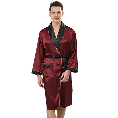 Men's Summer Lightweight Kimono Soft Satin Robe with Shorts Long-Sleeve Pajamas Printed Bathrobes4