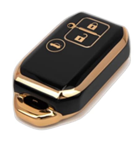 Image of TPU Car Key Cover Black & Golden Compatible for Suzuki Ertiga, Swift, Dzire (Suzuki, 3 Button Push Smart Key)