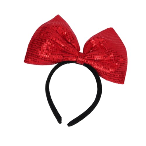 GANAZONO Diadema para Pelo con Lazo Grande de Lentejuelas Rojo Diseño Delicado y Cómodo para Fiestas y Sesiones de Fotos Accesorio Chic y Clásico para Mujer