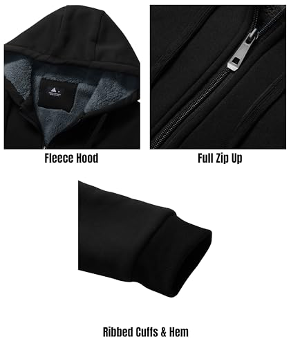 Image of Little Beauty Fleece Hoodies for Men Winter Thick Jackets Sherpa Lined Zip Up Sweatshirt With Kanga Pocket