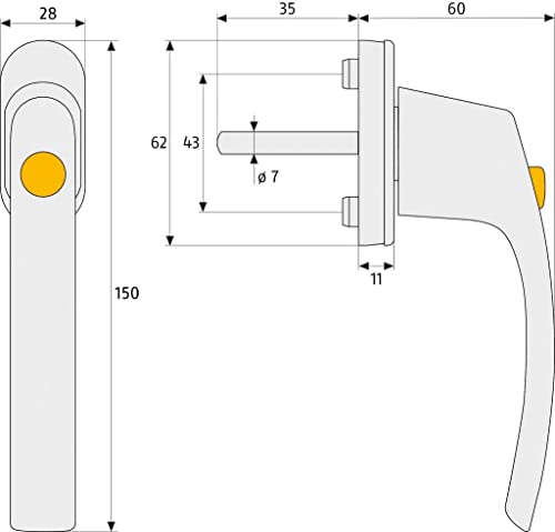 Fenstergriff Kindersicherung - fenstergriff mit druckknopf für zusätzliche Sicherheit. Aluminium Weisse Terrassentür Griff mit 35mm langem Stift (RAL 9016, 1 Stück)
