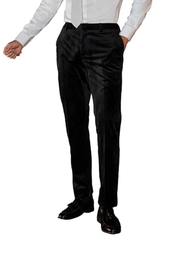 Men's Classic Fit Velvet Dress Pants Expandable Waist Flat Front Suit Pants for Men