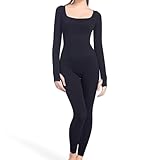 Jumpsuits for Women Tummy Control Long Sleeve Body Sculpting Full Bodysuit Square Neck Ribbed One Piece Dupes