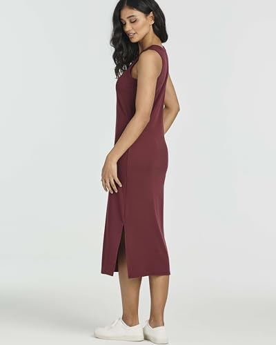 Image of Real Essentials 3 Pack: Women's Ribbed Knit Sleeveless Crew Neck Tank Casual Midi Shift Dress with Slit