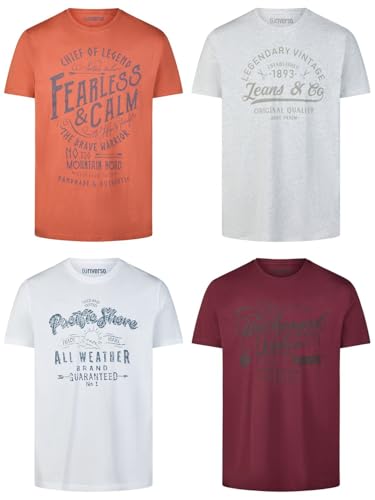 riverso RIVLeon - Lot de 4 t-shirts à col rond et manches courtes pour homme - 100 % coton - Coupe droite - Vert, bleu, blanc, gris, rouge, orange - Taille S,...
