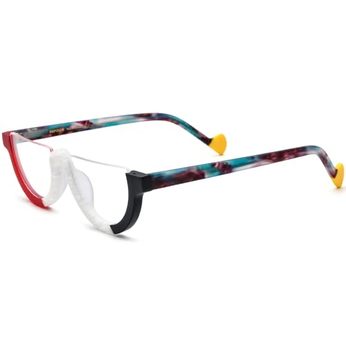 Image of HEPIDEM Matte Multicolor Acetate Glasses Frame Women,Semi Rimless Round Optical Eyeglasses