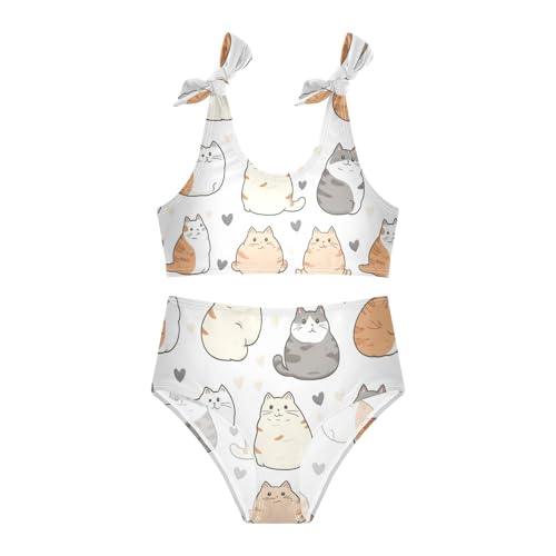 Plaaee Girls' 2 Piece Swimsuits Cat Cartoon Pattern Cute Bikini Set Bathing Suit 4T