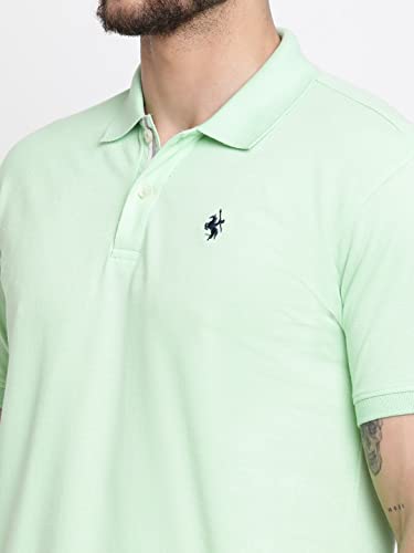 Image of Cantabil Men's Cotton Blend Solid Polo Neck T-Shirt (Regular Fit)