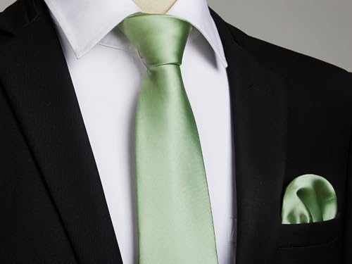 Image of Enlision Mens Ties Solid Color Satin Necktie Ties for men Handkerchief Cufflinks Pocket Squares for Wedding