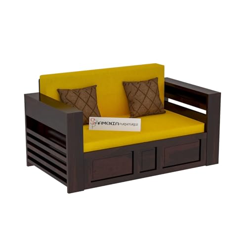 Image of Mamta Furniture Solid Wood Foster 2 Seater Sofa Cum Bed for Living Room | Two Seater Queen Size Sofa Bed for Home | Sofa Com Bed | Sheesham Wood Walnut