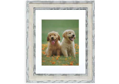 11x14 Picture Frame Distressed Cream - Made of Wood and High Definition Glass - Matted to 8x10, Frames by EcoHome