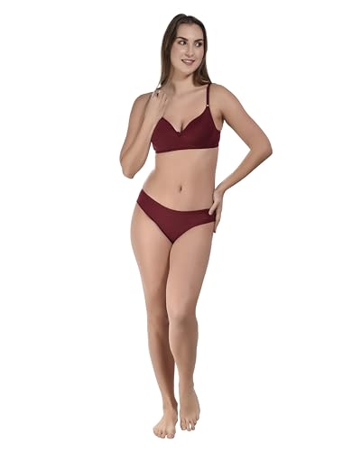 Image of SGC SWEDEN Women's Lingerie Set | Cotton Blend Lightly Padded Non Wire Push-Up Bridal Bra Panty Lingerie Set | Super Soft and Comfortable Lingerie Set