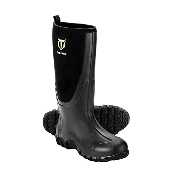 TideWe Hunting Boots for Men Multi-Season, Waterproof Rain Boots with Steel Shank, 6mm Neoprene Durable Rubber Neoprene Outdoor Rubber Boots (Black, Size 10)