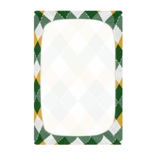 Image of Crib Sheet Breathable Soft Crib Mattress Sheet for Baby Toddler Boys Girls Fitted Crib Sheet Fit Standard Crib Mattress 39 x 27 Inch Yellow Green Argyle