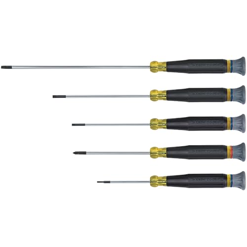 Klein Tools 85614 Precision Screwdriver Set, Made in USA, Electronics Slotted and Phillips Screwdrivers with Rotating Caps and Color-Coded Rings, 5-Piece