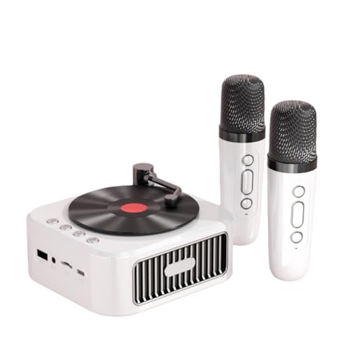 Enceinte Bluetooth 5.3 rétro style phonographe avec 2 micros sans fil disque vinyle tournant