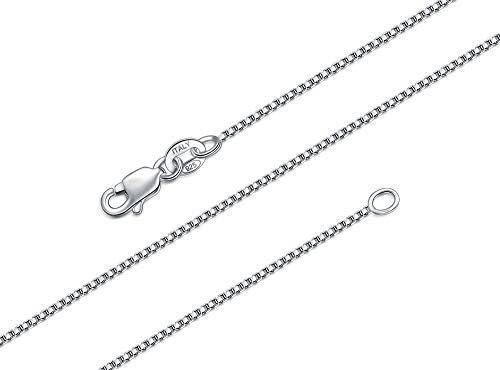 BORUO 925 Sterling Silver Box Chain Necklace, 1mm Solid Italian Nickel-Free Lobster Claw Clasp 20 Inch