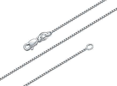 BORUO 925 Sterling Silver Box Chain Necklace, 1mm 1.5mm Italian Chain with Lobster Claw Clasp 14-30 Inch/Silver Chain Necklace, Gold Chain Necklace For Women