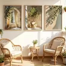 KEMEIQI 2D-Poster im rustikalen Landhausstil mit Pflanzen, Blumen, Olivenzweigen und Olivenblättern im Retro-Look, mediterranes Retro-Dekor (70 x 100 cm x 3/rahmenlos)