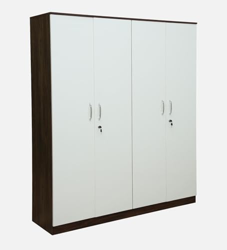 Image of Mintwud Pepperfry Engineered Wood Wardrobe with 4 Doors Storage and 2 Hanging Rod | Wooden Almirah Cupboard for Clothes Storage Organizer for Living Room Home Furniture (White Wenge Finish)