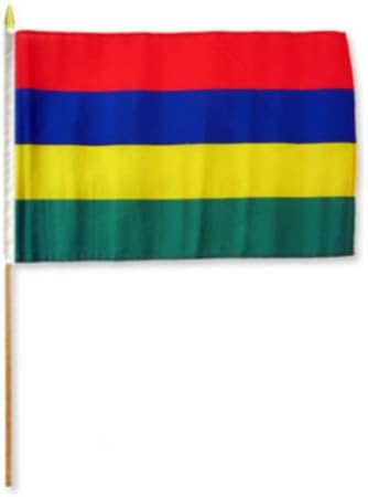 12''x18'' Wholesale Lot of 12 Mauritius Stick Flag wood staff - Party Decorations Supplies For Parades - Prime Outside, Garden, Men Cave Decor Flag