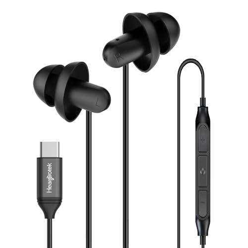 Hearprotek Écouteurs de sommeil, USB C écouteurs avec microphone, écouteurs en silicone isolant les bruits de type C pour téléphone Android,parfaits pour dormir, voyager, lutter contre les ronflements