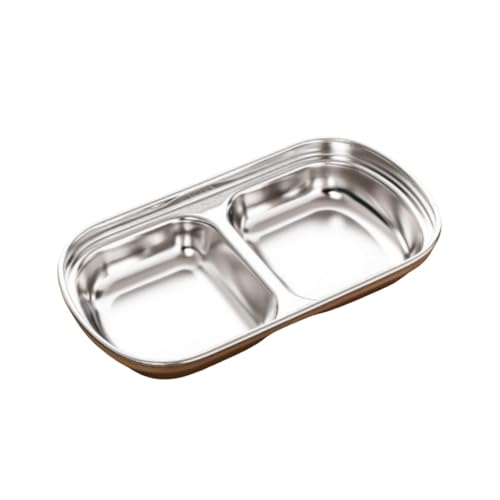 Akasooda 6個 韓国食器 三区分皿 ステンレス 薬味皿 仕切皿 小皿 漬物 キムチ 涼菜 醤油調味料 304ステンレス スパイス 酢 韓国料理 焼肉 焼き肉 (銀6個,2グリッド)