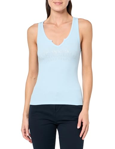 True Religion Brand Jeans Arched Logo Notch V-Neck Tank Top,Cool Blue, M