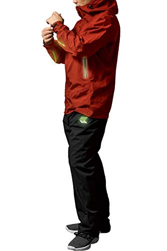 [Makku] レインスーツ (耐水圧:10000mmH2O) (透湿度:5,000g/m2) (蓄光反射プリント) (ウエストひも調節) (裾調節テープ機能) (全方向ストレッチ/アクションカット) レッド EL