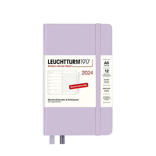 LEUCHTTURM1917 367730 Wochenkalender & Notizbuch Pocket (A6) 2024, mit Extraheft für Adressen und Jahrestage, Lilac, Deutsch, 12 Monate