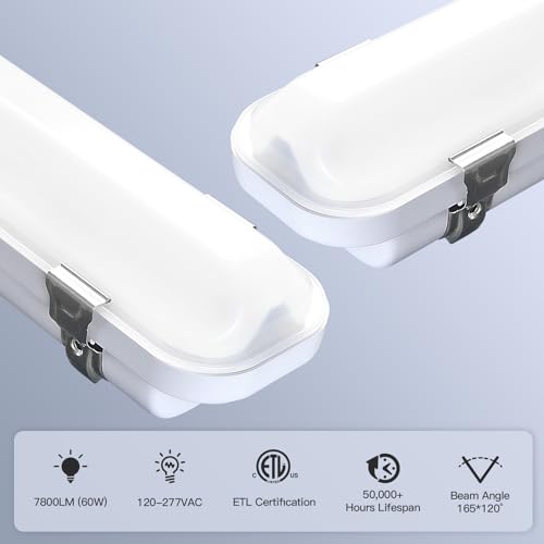 JTT 4FT LED Vapor Tight Light, 60W/50W/40W IP65 Waterproof LED Outdoor Indoor Shop Light 6000K/5000K/4000K CCT, Vapor Proof Fixture for Garage Shop Basement Barn Car-Wash, 4-Pack ETL Listed by JTT - Image 6