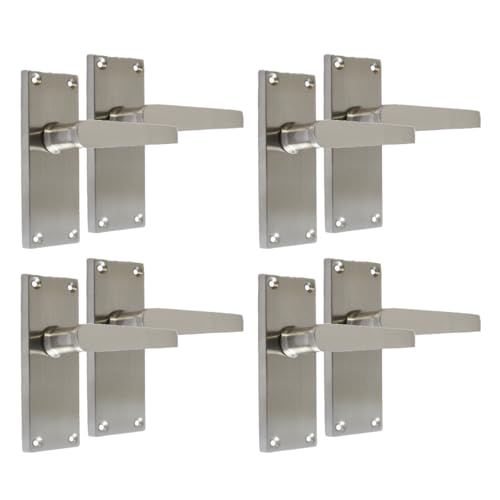 Epsom Door Handle Satin Nickel Straight Door Handle Set - Victorian Style Internal and External Lever Door Handles with Backplate 118mm x 42mm Sets (4 Pair of Latch Handles)