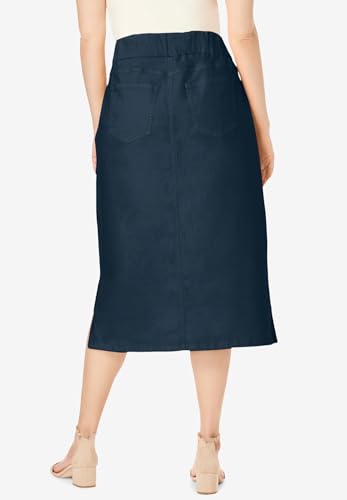 Jessica London Women's Plus Size Casual Comfort Elastic Waist Stretch Denim Midi Skirt2