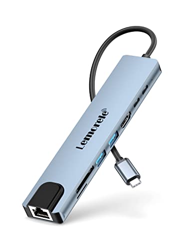 Lemorele Hub USB C Ethernet   8 en 1, Aluminio Espacial Adaptador Hub con HDMI 4K, Ethernet, Carga Súper Rápida de 100W, 2 USB, USB C 2.0, SD/TF para MacBook M1 Air/Pro, Switch, Chromecast, Windows